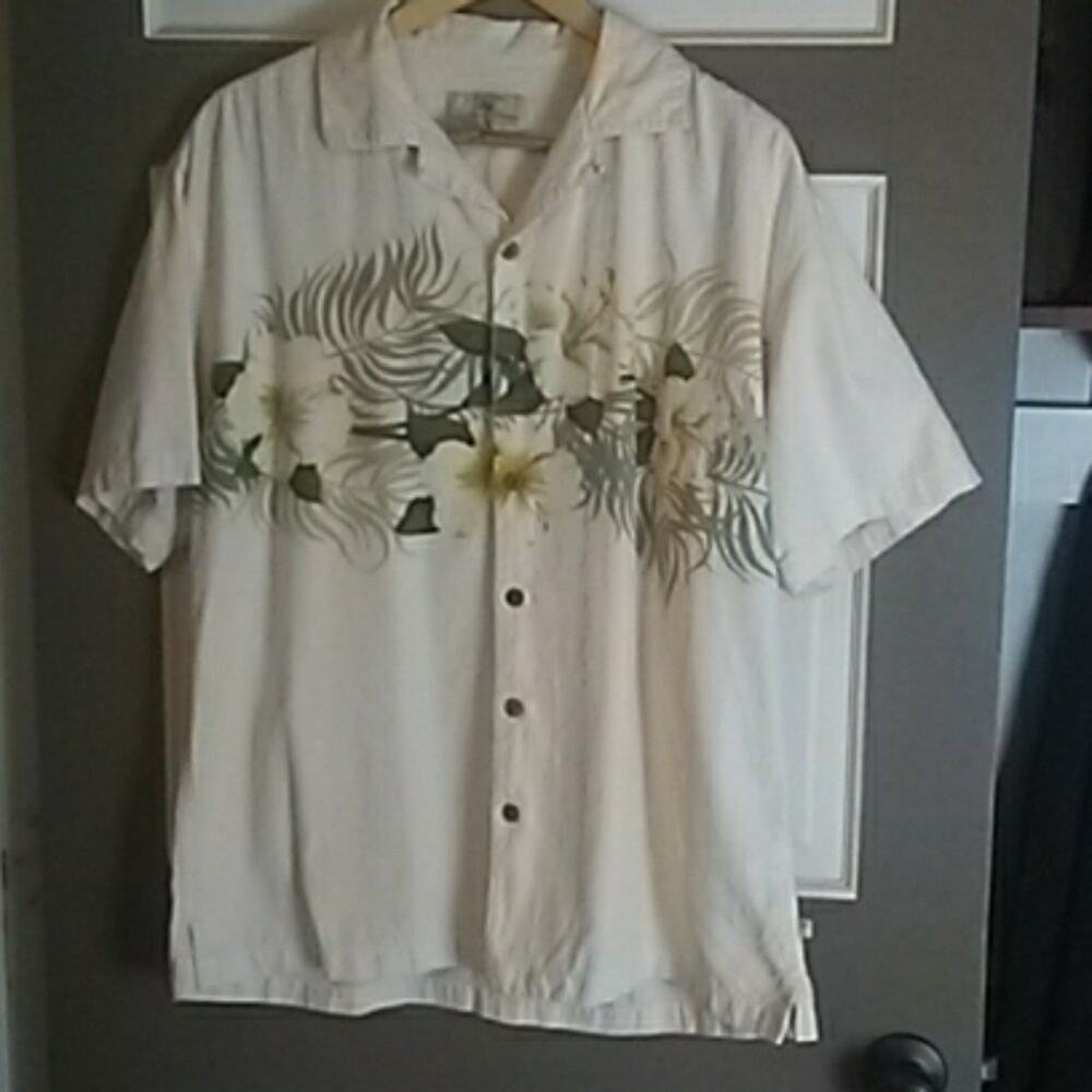 Island Shores silk blend aloha Hawaiian hibiscus shirt large